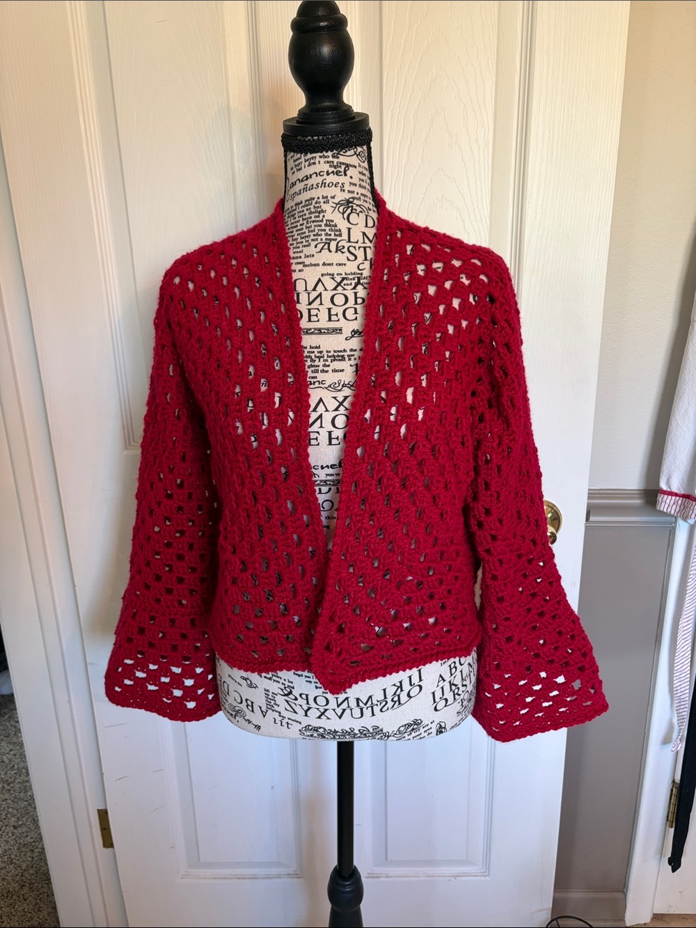 Open-Front Red Crochet Cardigan Sweater